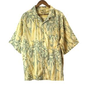 Mens Sz L Tropical Bamboo 100% Silk Hawaiian Island Vacation Short Sleeve Shirt